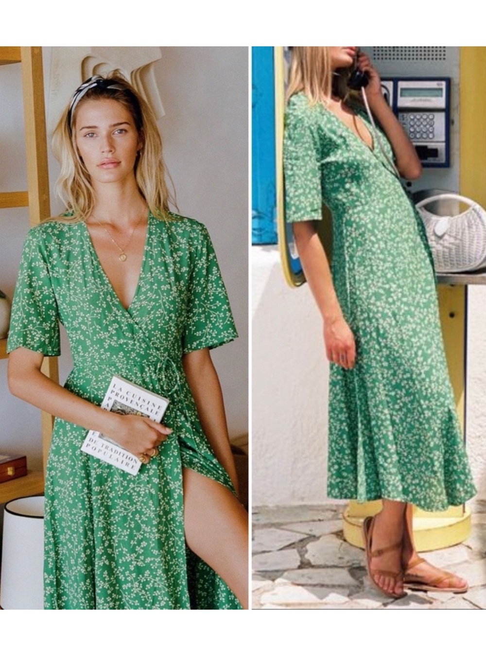 🆕Faithfull the brand green floral wrap dress US4